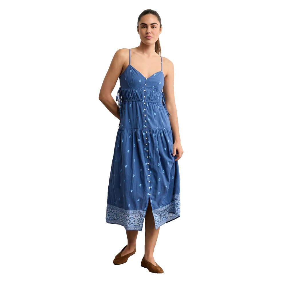 American Eagle Outfitters Blue Floral Dot Smocked Bodice Tiered Midi Dress S